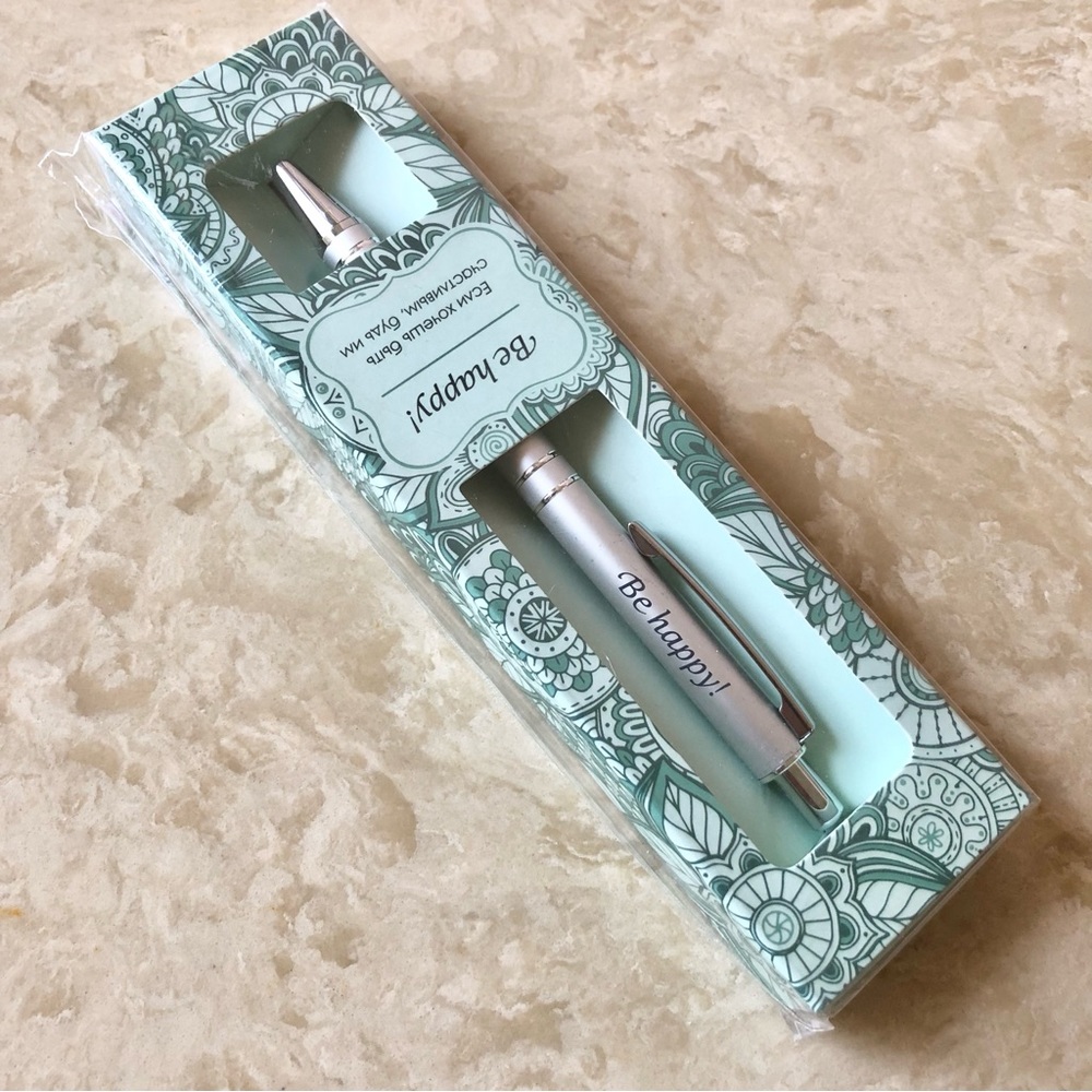 Brand “Be happy” silver metal pen.